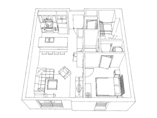 Modernes Interieur Der Wohnung Schöne Neue Wohnung Stilvolles Interieur Illustration — Stockfoto