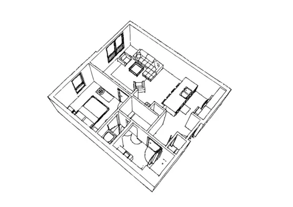 Apartment Stylish Interior Design Skech — Stock Vector