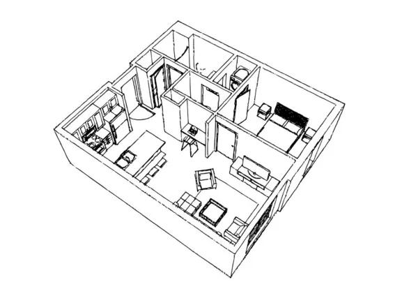 Wohnung Stilvolles Interieur Skech — Stockvektor