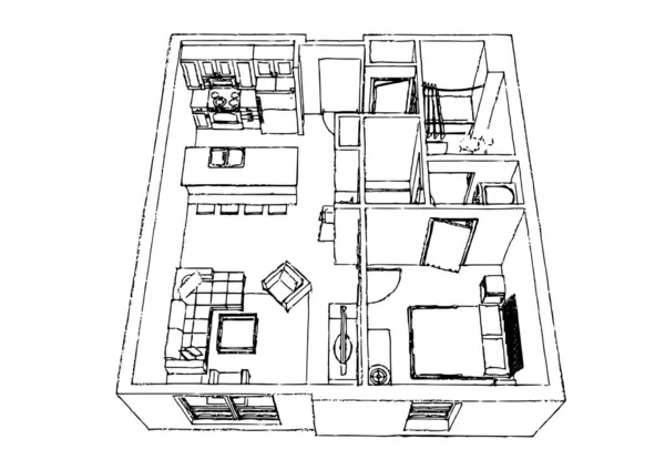 Apartamento Elegante Diseño Interiores Skech — Vector de stock