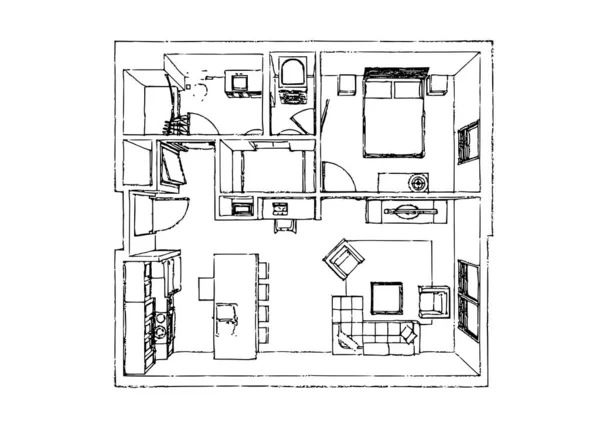 Apartamento Elegante Diseño Interiores Skech — Vector de stock