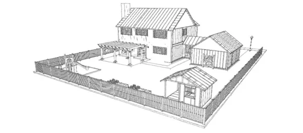 Modern Beautiful House Cottage Design Skech Illustration — Stock Photo, Image
