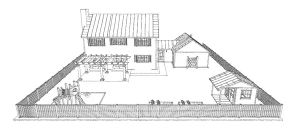 现代漂亮的房子 小木屋的设计 3D插图 — 图库照片