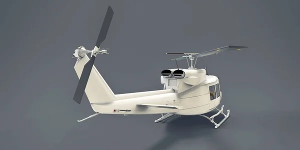 Piccolo Elicottero Trasporto Militare Bianco Sfondo Grigio Isolato Servizio Soccorso — Foto Stock