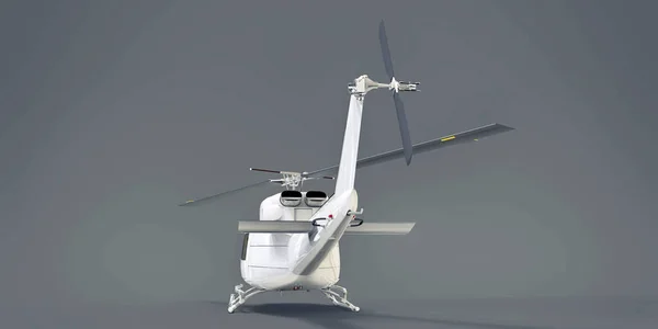 White small military transport helicopter on gray isolated background. The helicopter rescue service. Air taxi. Helicopter for police, fire, ambulance and rescue service. 3d illustration