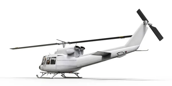 Белый Небольшой Военно Транспортный Вертолет Белом Изолированном Фоне Служба Спасения — стоковое фото