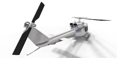 Beyaz izole edilmiş arka planda küçük bir askeri nakliye helikopteri. Helikopter kurtarma servisi. Hava taksisi. Polis, itfaiye, ambulans ve kurtarma ekipleri için helikopter. 3d illüstrasyon