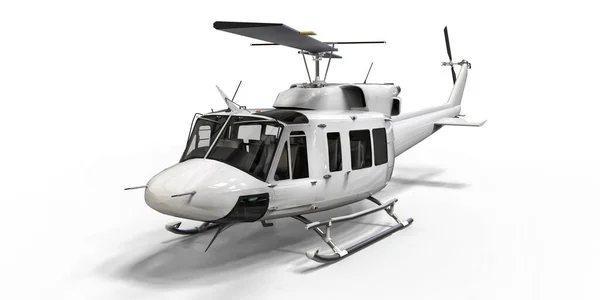 Vit Liten Militär Transport Helikopter Vit Isolerad Bakgrund Helikopterräddningstjänsten Flygtaxi — Stockfoto