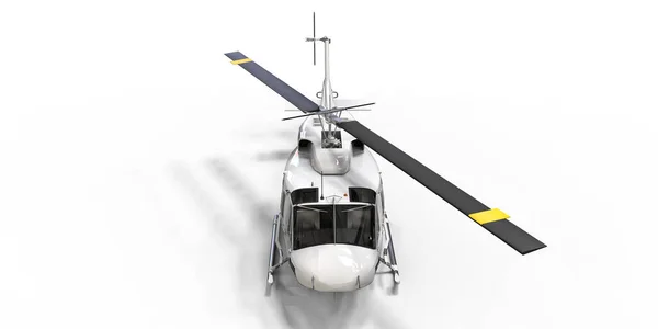 White small military transport helicopter on white isolated background. The helicopter rescue service. Air taxi. Helicopter for police, fire, ambulance and rescue service. 3d illustration