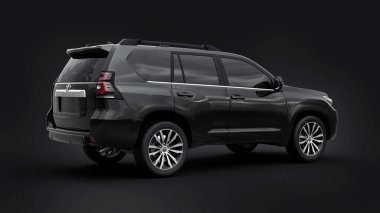 Tula, Rusya. 10 Temmuz 2021: Toyota Land Cruiser Prado 2018 siyah arazi aracı siyah arka planda izole edildi. 3d oluşturma