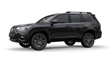 Tula, Rusya. 14 Temmuz 2021: Toyota Land Cruiser Prado 2018 siyah SUV arabası beyaz arka planda izole edildi. 3d oluşturma