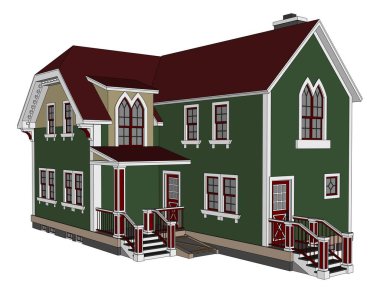 Victoria tarzı eski evde. Resimde beyaz arka plan üzerinde. Farklı türlerden