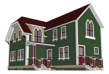 Victoria tarzı eski evde. Resimde beyaz arka plan üzerinde. Farklı türlerden