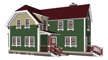 Victoria tarzı eski evde. Resimde beyaz arka plan üzerinde. Farklı türlerden