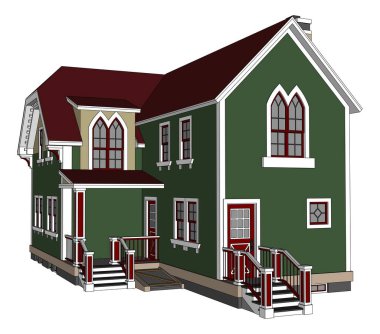 Victoria tarzı eski evde. Resimde beyaz arka plan üzerinde. Farklı türlerden