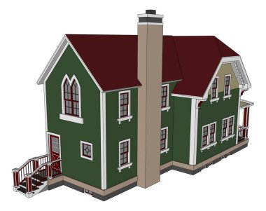 Victoria tarzı eski evde. Resimde beyaz arka plan üzerinde. Farklı türlerden