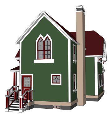 Victoria tarzı eski evde. Resimde beyaz arka plan üzerinde. Farklı türlerden