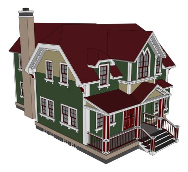 Victoria tarzı eski evde. Resimde beyaz arka plan üzerinde. Farklı türlerden