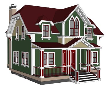 Victoria tarzı eski evde. Resimde beyaz arka plan üzerinde. Farklı türlerden