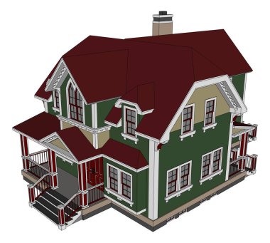 Victoria tarzı eski evde. Resimde beyaz arka plan üzerinde. Farklı türlerden