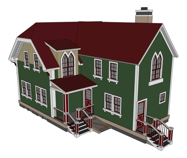 Victoria tarzı eski evde. Resimde beyaz arka plan üzerinde. Farklı türlerden