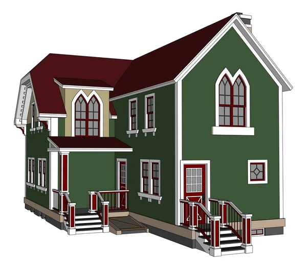 Victoria tarzı eski evde. Resimde beyaz arka plan üzerinde. Farklı türlerden