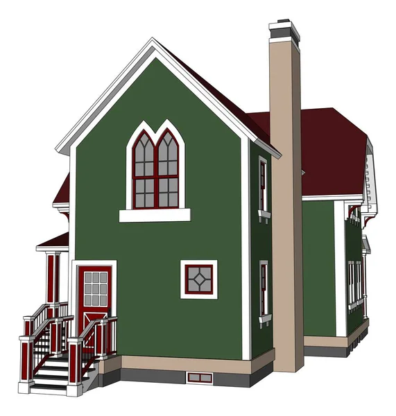 Victoria tarzı eski evde. Resimde beyaz arka plan üzerinde. Farklı türlerden