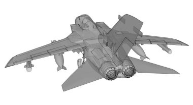 Askeri jet savaş siluetleri. Çizgi çizen uçak görüntüsü. Uçağın iç yapısı. 3d oluşturma.