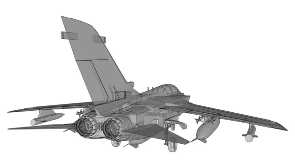 軍用ジェット戦闘機のシルエット 輪郭線での航空機のイメージ 航空機の内部構造 3Dレンダリング — ストック写真