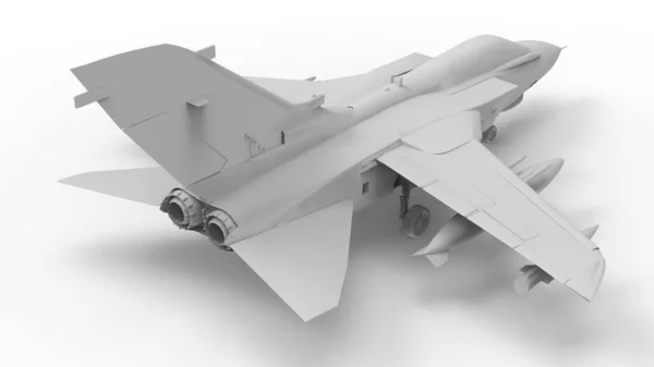 军用战斗机 三维光栅以完全白色模型的形式展示 3D渲染 — 图库照片