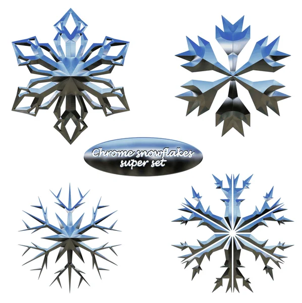 Snowflakes set. chromed metal snowflakes — Stock Vector