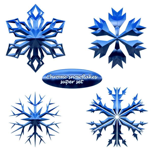 Snowflakes set. chromed metal snowflakes — Stock Vector