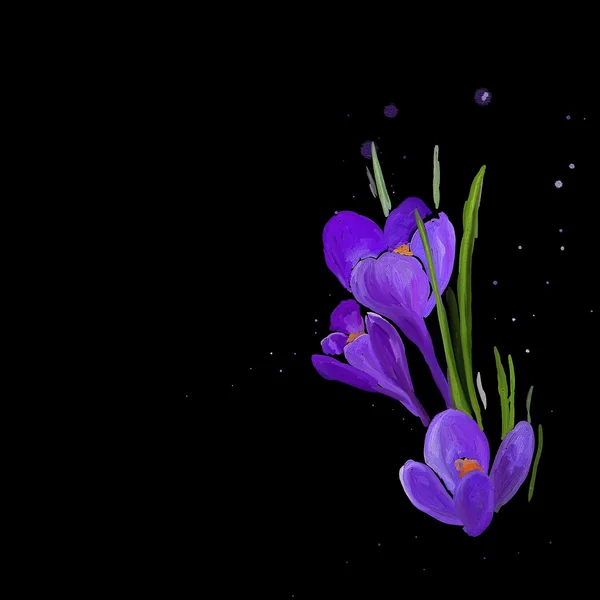 Yağlı renkleri siyah bir arka plan üzerinde çizim çiçek — Stok Vektör