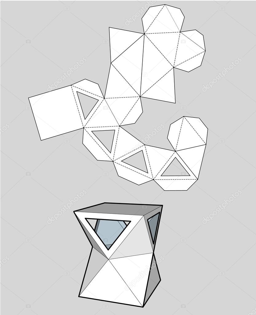 box with triangular windows. Packing box For Food, Gift Or Other Products. On White Background Isolated. Ready For Your Design.