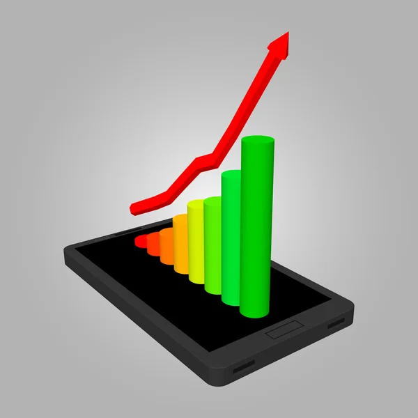 Infographies montrant la croissance des ventes de smartphones. L'augmentation des profits. Calendrier pour augmenter les bénéfices. Smartphone avec modèle de conception infographique, vecteur — Image vectorielle