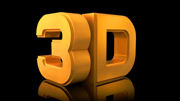 Stora tredimensionella logotyp på en svart reflekterande bakgrund. Matt guld. — Stockfoto