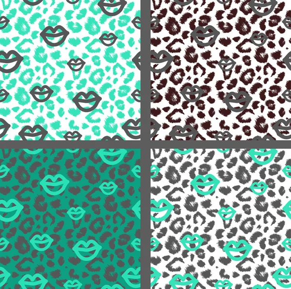 Set leopard print pattern. Set tiger print pattern. Set jaguar print textures. — Stockový vektor