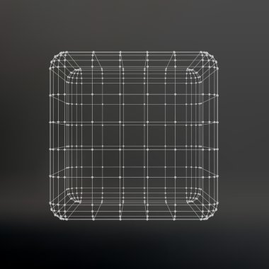 Cube of lines and dots. Cube of the lines connected to points. Molecular lattice. The structural grid of polygons. Black background. The facility is located on a black studio background.