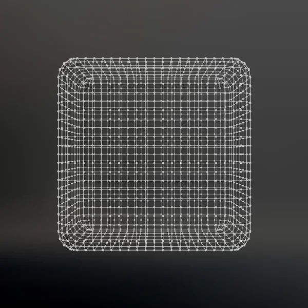 Cubo de líneas y puntos. Cubo de las líneas conectadas a puntos. Rejilla molecular. La cuadrícula estructural de los polígonos. Fondo negro. La instalación se encuentra en un fondo de estudio negro . — Vector de stock