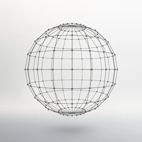 Scope of lines and dots. Ball of the lines connected to points. Molecular lattice. The structural grid of polygons. White background. The facility is located on a white studio background. — Stok Vektör