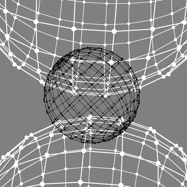 Fond polygonal en maille. Portée des lignes et des points. Balle des lignes connectées aux points. Réseau moléculaire. La grille structurelle des polygones . — Image vectorielle