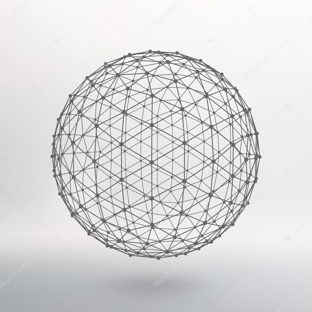 Scope of lines and dots. Ball of the lines connected to points. Molecular lattice. The structural grid of polygons. White background. The facility is located on a white studio background.