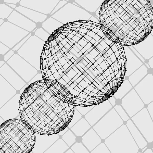 Abstracte mesh veelhoekige achtergrond. Bereik van lijnen en stippen. Bal van de lijnen die verbonden zijn met punten. Moleculaire Lattice. Het structurele raster van polygonen. — Stockvector