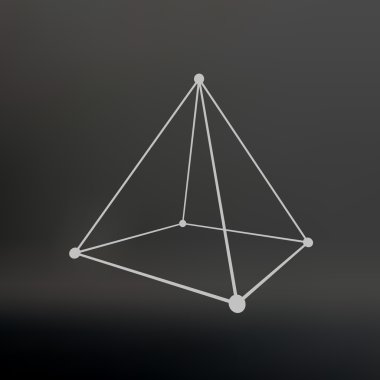 Wireframe mesh Polygonal pyramid. Pyramid of the lines connected points. Atomic lattice. Driving a constructive solution of the pyramid. Vector Illustration EPS10.