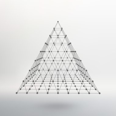 Wireframe mesh Polygonal pyramid. Pyramid of the lines connected points. Atomic lattice. Driving a constructive solution of the pyramid. Vector Illustration EPS10.