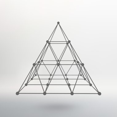 Wireframe mesh Polygonal pyramid. Pyramid of the lines connected points. Atomic lattice. Driving a constructive solution of the pyramid. Vector Illustration EPS10.