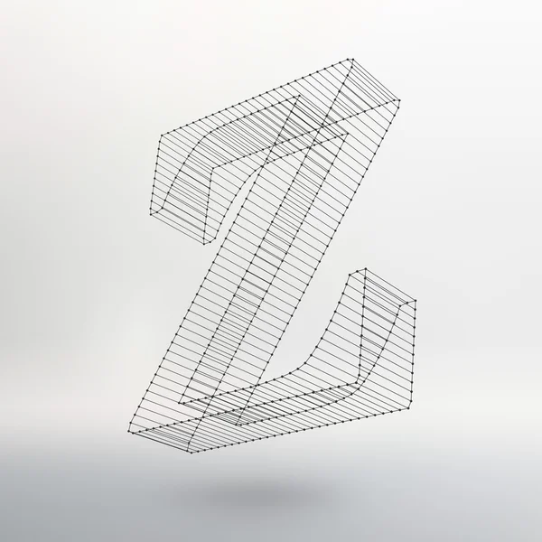Illustrazione vettoriale di lettera su sfondo bianco. Fonti di Mesh poligonale. Alfabeti di contorno della cornice metallica — Vettoriale Stock