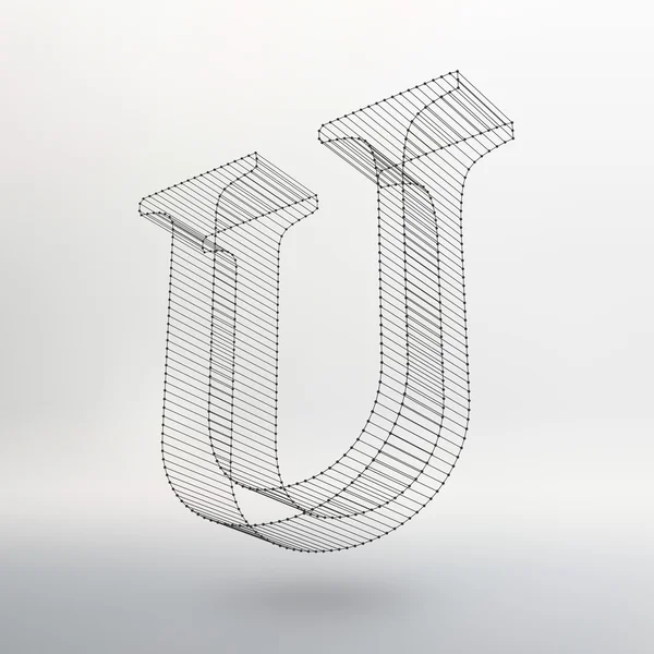 Illustrazione vettoriale di lettera su sfondo bianco. Fonti di Mesh poligonale. Alfabeti di contorno della cornice metallica — Vettoriale Stock
