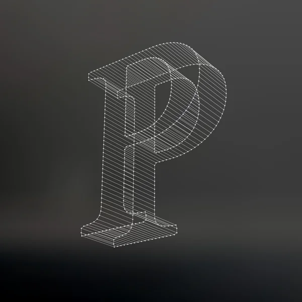 De letter. Veelhoekige brief. Laag poly model. De drie-dimensionale Maas. Volume mesh karakter. — Stockvector