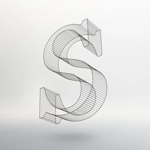 Vektor illustration av brev på vit bakgrund. Typsnitt av Mesh månghörnigt. Wire frame kontur alfabet — Stock vektor